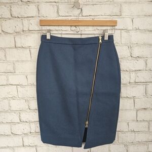 J. CREW Blue Asymmetrical Twill Pencil Skirt, 0P